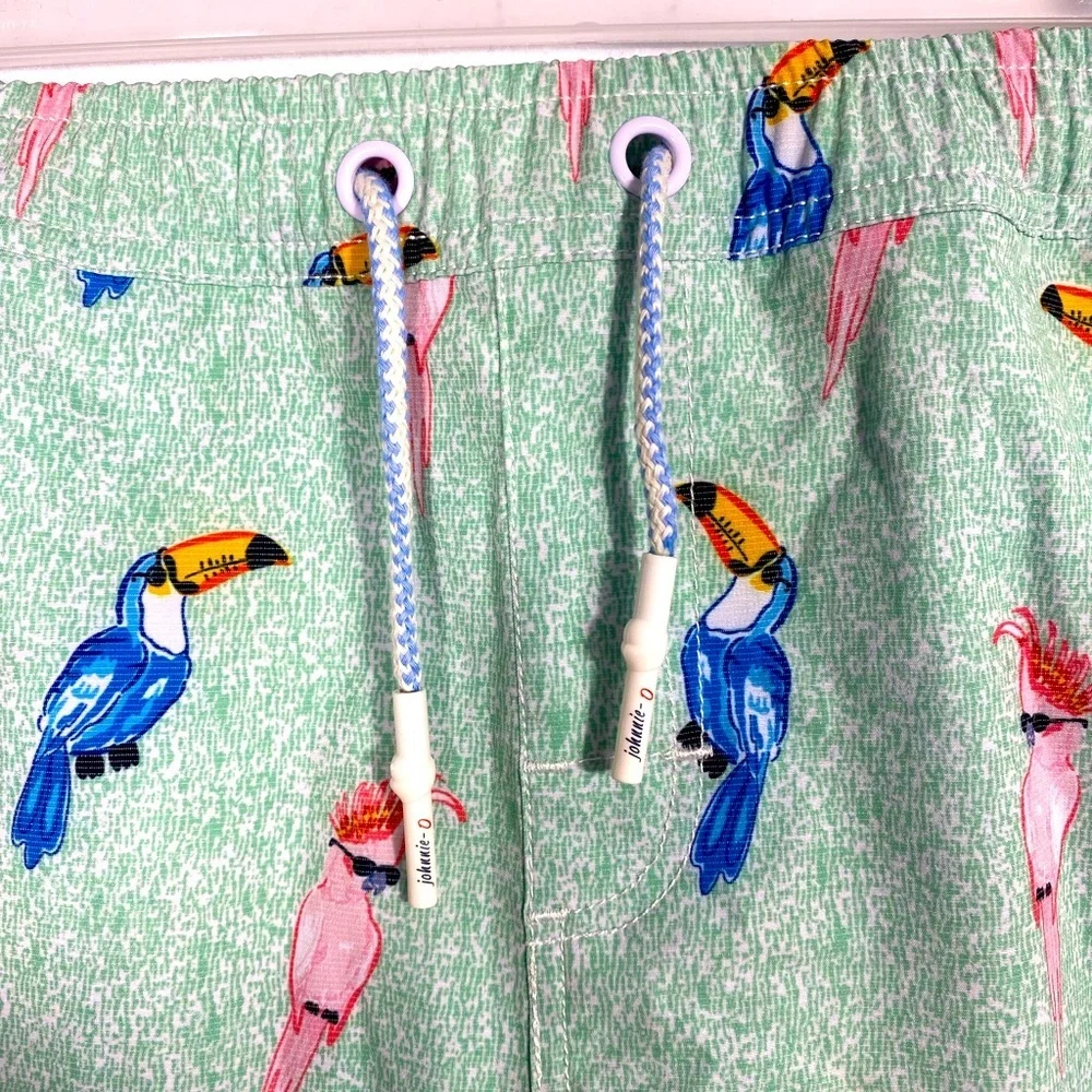Johnnie-O Boys Birds of Paradise Seafoam Green Toucan Print Swim Shorts size 14